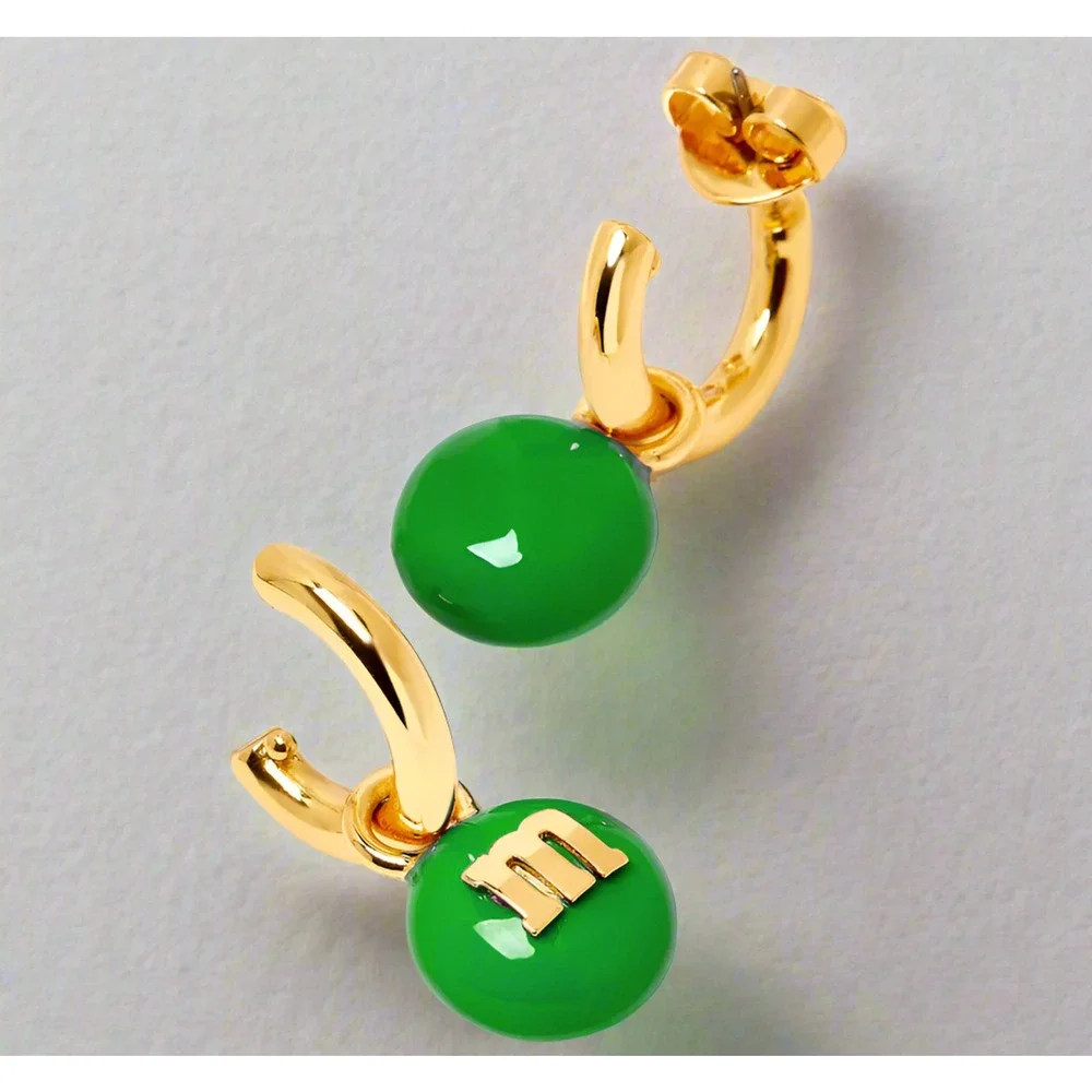 Kate Spade M&M's Green Candy Charm Gold-Tone Huggie Earrings